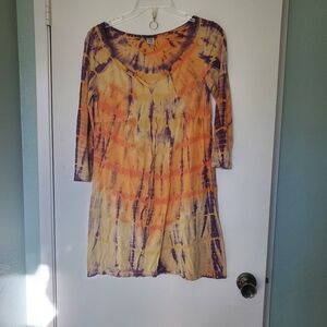Lucky Brand Tie Dyed Empire Waist Grunge Skater Top Orange and Purple Size S